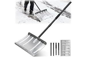 Snow Shovel for Driveway, Heavy Duty Aluminum Snow Removal Shovel - 67" Long Handle Ergonomic Metal Snow Push Shovel, Portabl