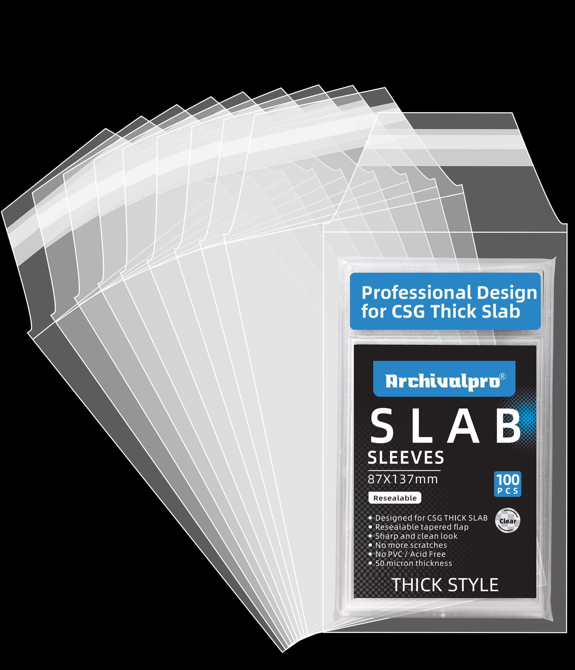 ARCHIVALPRO Graded Card Sleeves 100pcs Graded Guard Thick Slab Sleeve Super Clear Fit for CSG Thick Graded Cards (87x137mm,100pcs)