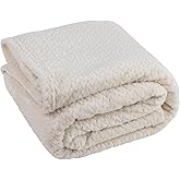 Waffle Knit Textured Throw Blanket Soft for Couch, Sofa, Twin Bed, Kids, Adults, 50” x 60” Chenille Knit Blanket, Boho Throw Blanket for Home Decor 250 GSM (Creamy White)