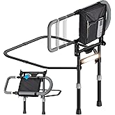 LyriFine Bed Rails for Seniors, Foldable Bed Assist Rails for Seniors with Motion Light & Storage Pocket, Height Adjustable B