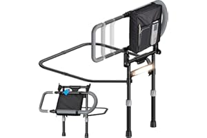 LyriFine Bed Rails for Seniors, Foldable Bed Assist Rails for Seniors with Motion Light & Storage Pocket, Height Adjustable B