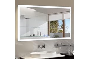 DECORAPORT LED Bathroom Mirror 55 x 36 Inch, Dimmable Lighted Bathroom Vanity Mirror with Touch Button & Bluetooth Speaker, M