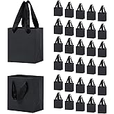 Katfort Mini Small Black Gift Bags 50 Pack, 4x2.75x4.5inch Small Kraft Paper Gift Bags Bulk with Cotton Handle Matte for HolidayShopping, Wedding, Party