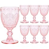 CHICERA 6 Pcs Pink Wine Glasses,Goblet Glasses,Vintage Glassware, Made of Sturdy and Durable Glass Can be Used for Weddings, Everyday Fun Parties and More!