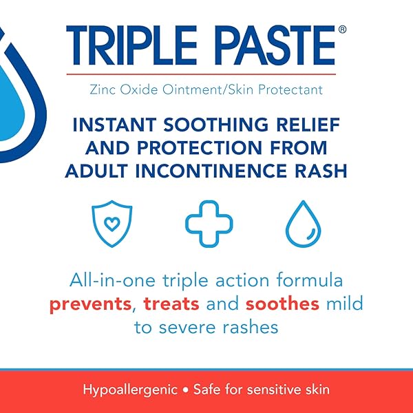TRIPLE PASTE ADULT INCONTINENCE RASH TREATMENT – 8 OZ JAR – DIAPER RASH OINTMENT FOR ADULTS TREATS, SOOTHES AND PREVENTS SKIN IRRITATION WITH A FRAGRANCE-FREE, HYPOALLERGENIC FORMULA