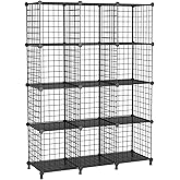 ATTDETJL 12-Cube Storage Organizer, Metal Wire Cube Shelving Unit, 11.8" L x 11.8" W x 11.8" H, Modular Grid Bookshelf for Closet, Bedroom, Office, Black ATTJL12B