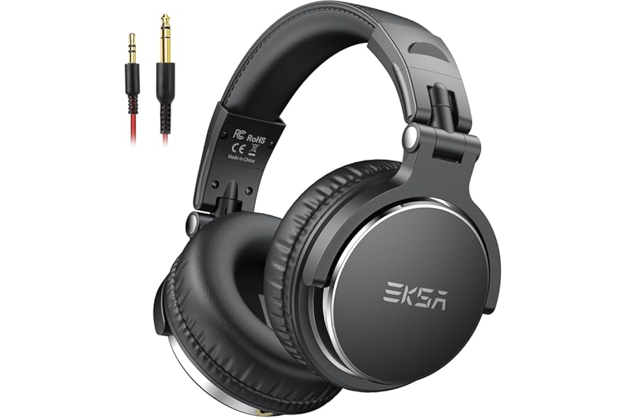 EKSA Wired Over Ear Headphones,Studio Monitor Headphone with Stereo Sound,Hi-Res DJ Stereo Headphones - 1/4 to 3.5mm Audio Jack for AMP Computer Recording Mixing Podcast Guitar Piano PC Gaming