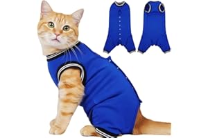 T'CHAQUE Cat Clothes Surgery Recovery Suit for Female Male, Cat Onesie Pet Surgical Pajamas Hind Legs Long Sleeve, Abdominal Wound Skin Diseases, E-Collar Alternative, Spay Recovery Suit, RoyalBlue-XL