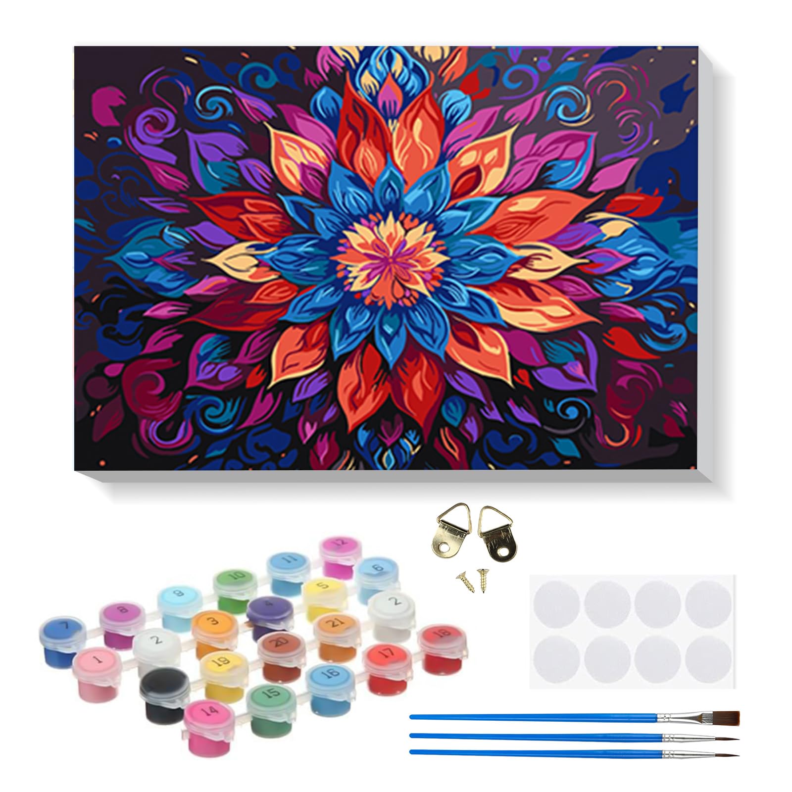 RICUVED DIY Mandala Paint by Numbers for Adults -Flower Canvas Oil Painting Kits,Craft Art Painting with Wooden Frame Kit Acrylic Pigment Drawing Paintwork for Gift Home 20x30cm