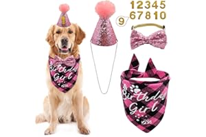 Dog Birthday Party Supplies, LMSHOWOWO Reusable Girl Dog Birthday Bandana Scarf Set, Cute Dog Birthday Hat with Number Bowtie