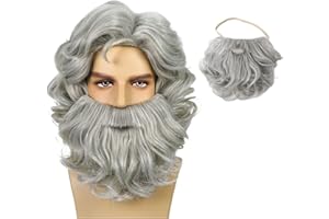 Wiggy Mermaid Santa Beard and Wig Set Long Gray Old Man Wig Costume Accessories Santa Claus Suit Grey for Men Women Carnival Christmas Party