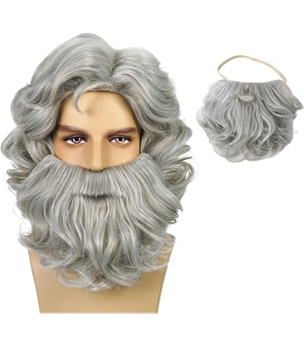 Hperu Wizard Beard Wizard Beard And Wig 1Set Long Grey Magician Wizard Costume Heat Resistant Fiber Costume Wig Santa Halloween Costumes Cosplay Accessory For Adults