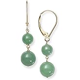 Belacqua Natural Green Jade Dangle Drop Earrings in 14K Yellow Gold, Leverback - Closure, Fashion Jewelry for Women, Gift Box Included