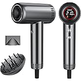 Hair Dryer with Magnetic Diffuser Attachments, Professional High Speed Ionic Blow Dryer for Fast Drying,9 Heat & 2 Speed Settings,Auto Clean and Cool Shot,Compact Hair Blow Dryer for Travel,Salon,Home