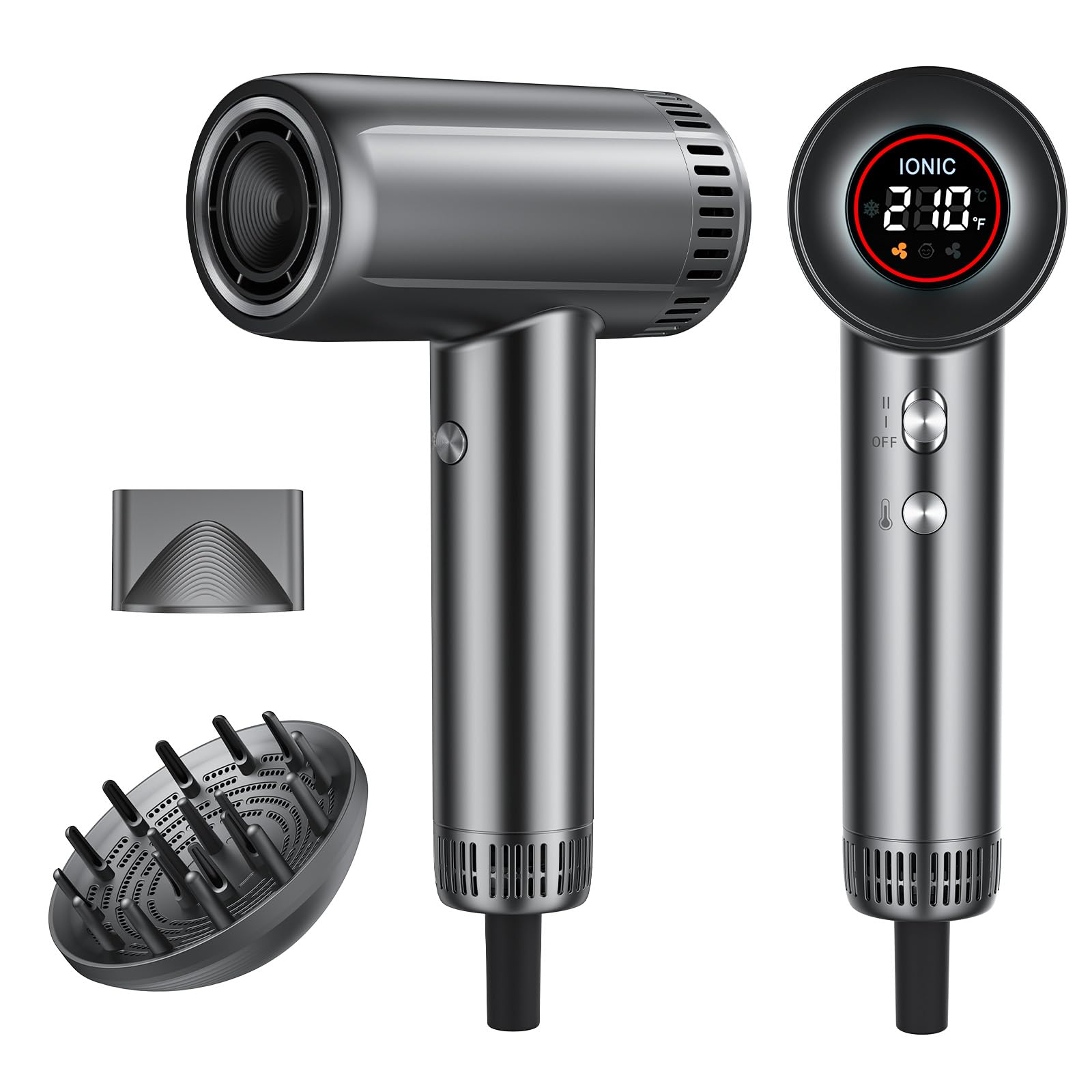Photo 1 of Hair Dryer with Magnetic Diffuser Attachments, Professional High Speed Ionic Blow Dryer for Fast Drying,9 Heat & 2 Speed Settings,Auto Clean and Cool Shot,Compact Hair Blow Dryer for Travel,Salon,Home