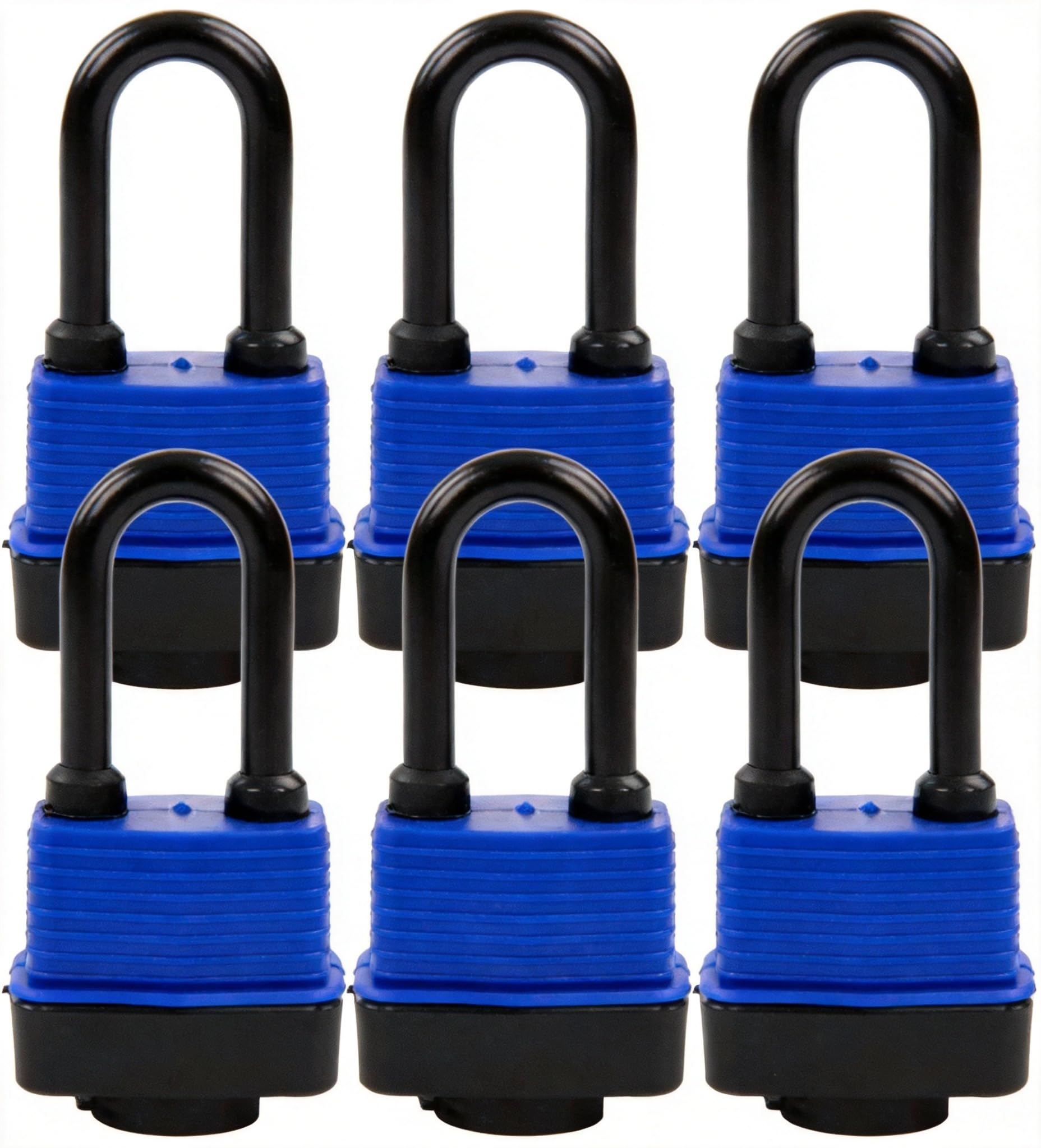 SEPOX® 6-Pack Set 44MM Weatherproof Outdoor Padlock Keyed Alike, Heavy Duty Steel Lock Body with Blue Cover Water Risistant, Long Shakle, 6 Locks with Same Keys for Garden, Garage, Gate, Fence, Marine