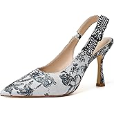RIBONGZ Women Slingback High Kitten Heel Shoes Closed Pointed Toe Dress Pumps Slip on Patent Leather Comfort Stiletto Heels Braided Bowknot Work Wedding Shoes