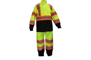 New York Hi-Viz Workwear RW-CLA3-TLM55 AND OR77 Class 3 Rain suit, Jacket, Pants High Visibility Reflective Black Bottom