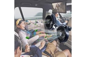 DICROSS Car Seat Fans for Backseat Kids,Dual Head White USB Powered Car Backseat Fan for Car Rear Seat Baby Kids(No Battery)