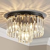 AGV LIGHTING Crystal Ceiling Light Fixture, Modern Semi Flush Ceiling Light, D12 x H8, E12 Base 3-Lights, Black Finish