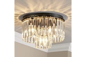 AGV LIGHTING CL006 Crystal Ceiling Light Fixture, D12 x H8, E12 Base 3-Lights, Black Finish