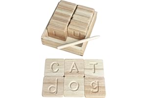 SIMPLISTIC HOMES Montessori Wooden Alphabet Tiles Set – Tracing Letters for Kids | Double-Sided ABC Flash Cards (Uppercase & Lowercase) | Includes Stylus Pen & Storage Box | 26-Piece Educational Toy