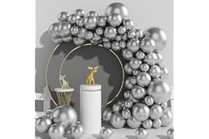 Metallic Silver Balloons 84Pcs, 18 Inch 12 Inch 5 Inch Chrome Silver Balloons, Metallic Latex Balloon for Silver Theme Party,