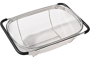 Fox Run Large Stainless Steel Colander with Extendable Handles, 4.76 Quart/4500 ml Over Sink Strainer with Support Feet, 9.75