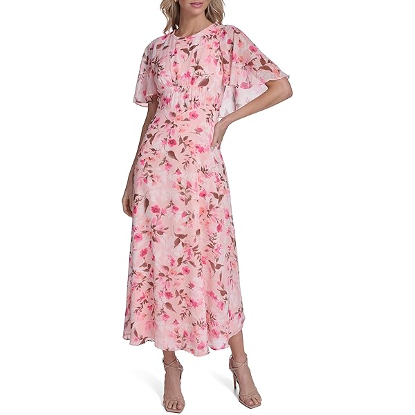 calvin klein flutter sleeve a line dress Built-In Shapewear A-Line Midi Dress | Tummy Control