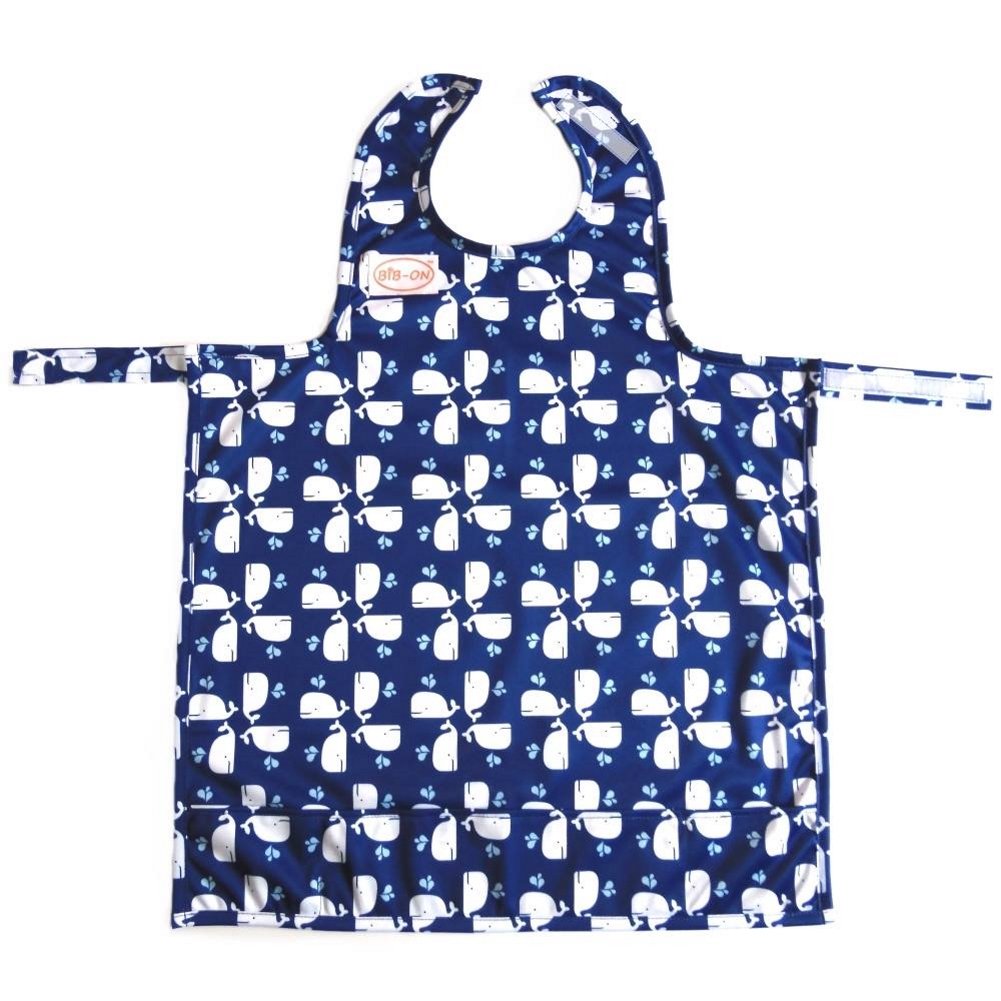 BIB-ON, A New, Full-Coverage Bib and Apron Combination for Infant, Baby, Toddler Ages 0-4. (Whales)