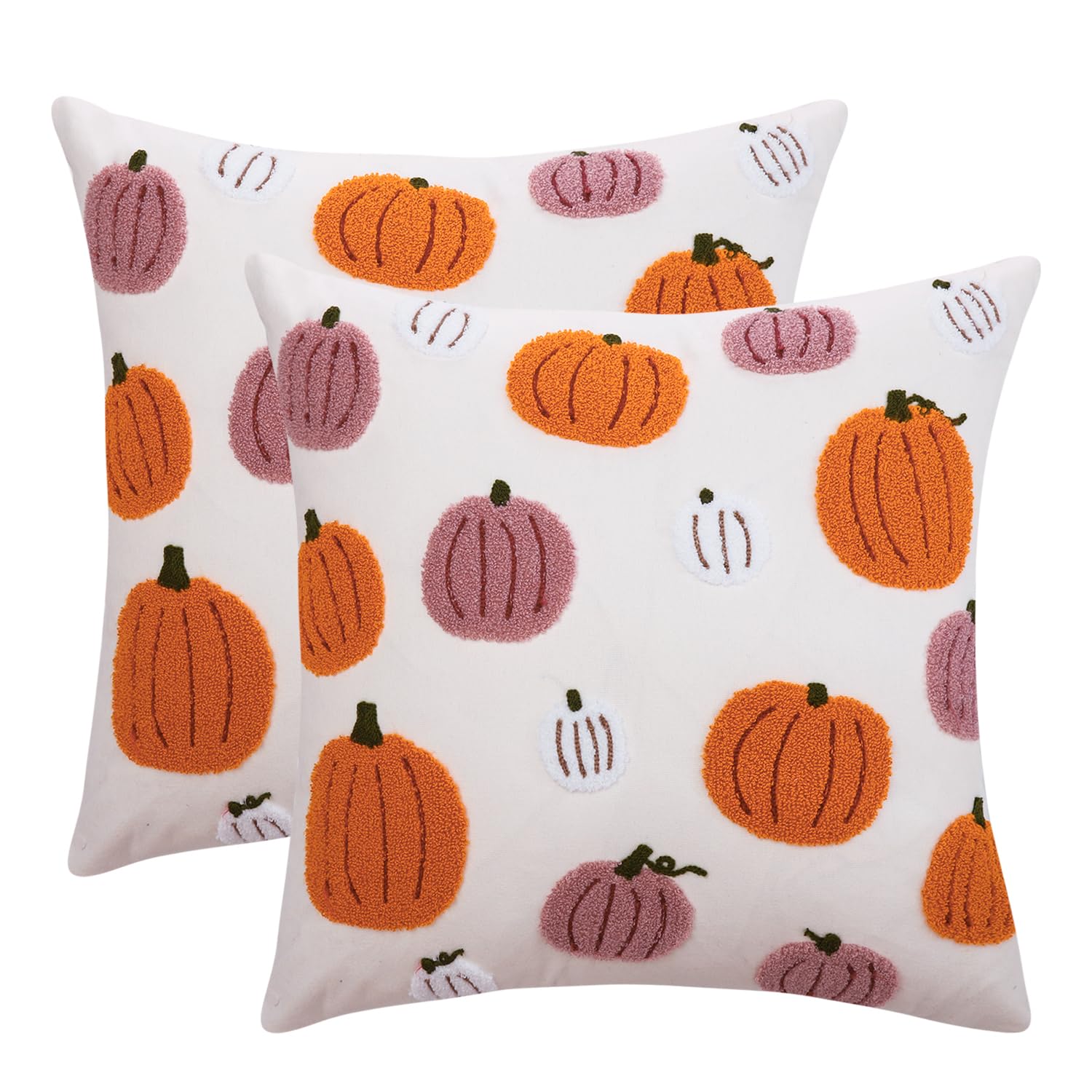 Tosleo Halloween Throw Pillow Covers 20x20 inch Set of 2 Halloween Pink and Orange Pumpkins Embroidered Pillow Cases Thanksgiving Home Party Pumpkin Fall Decor Pillowcases Cushion Covers