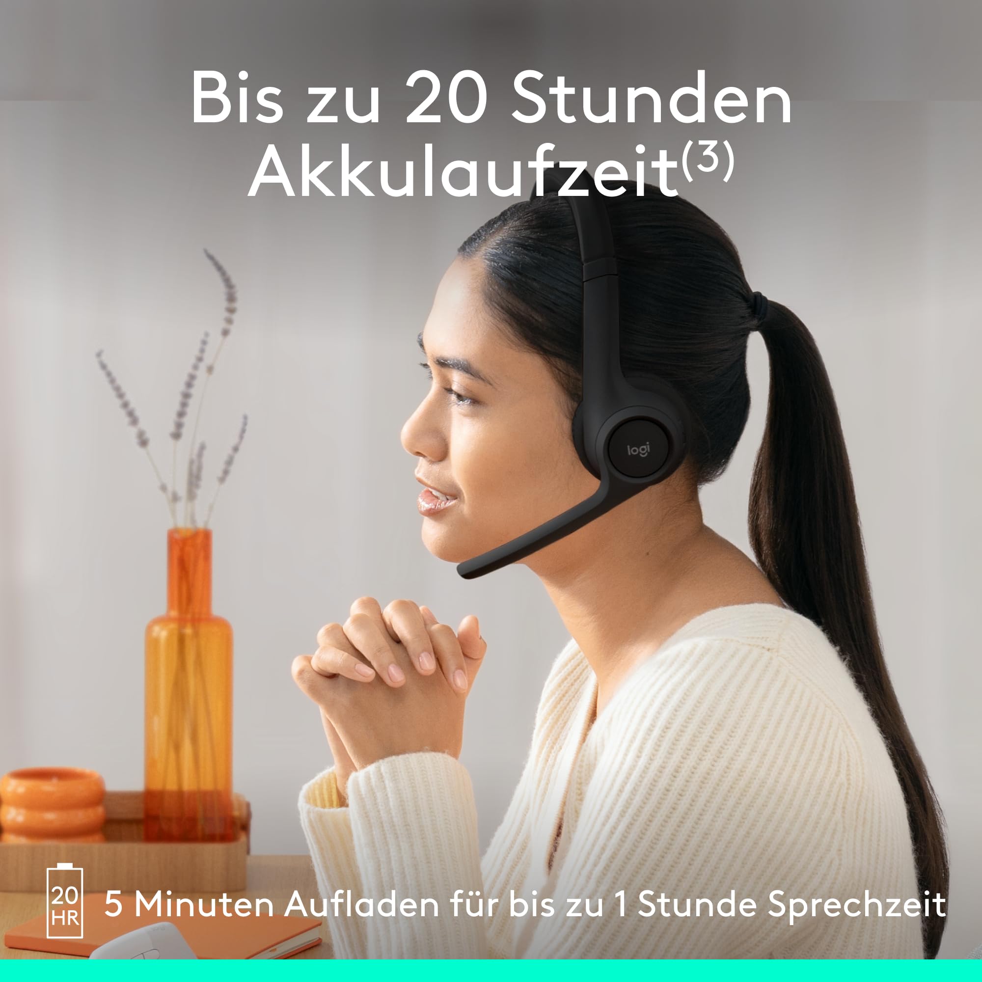 Logitech Zone 300 Wireless Bluetooth Headset mit Mikrofon inkl. Geräuschunterdrückung, kompatibel mit Windows, Mac, Chrome, Linux, iOS, iPadOS, Android - Schwarz 5