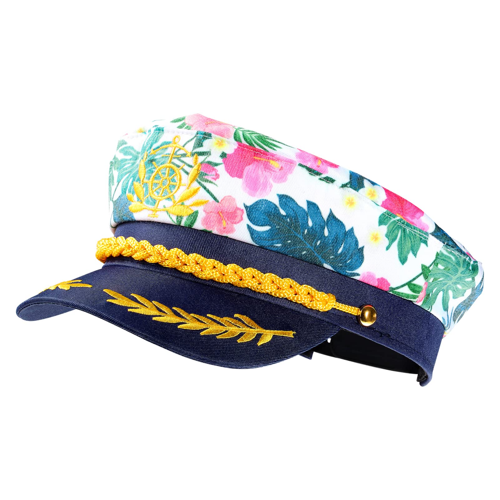 Adult Yacht Hat Captain Hat Leaf Printed Sailor Cap Ship Sailor Cap for Men Women Kids Halloween Decoration