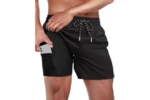 Gleeease 5inch Mens Swim Trunks: 2-in-1 with Compression Liner Lined Soft Stretch Quick Dry Solid Pockets Funny Drawstring