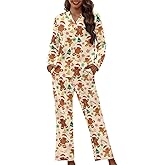 Reanaysto Pajamas for Women Set Long Sleeve Button Down Pajama Set Womens Button Up Top Pants