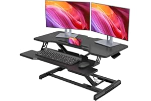 JYLH JOYSEEKER Standing Desk Converter 32 inch, Height Adjustable Sit Stand Desk Riser, Quick Sit to Stand Tabletop Dual Monitor Riser Workstation for Home Office with Keyboard Tray, Black