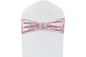 LIZIMI Sequin Chair Sashes Stretch Chair Bands Spandex Polyester Bows for Party Hotel Wedding Banquets Decoration - 6 Pcs Pink