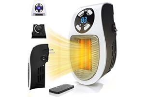 UPWSMA 450W Mini Space Heater With Temperature Detection, Remote Wall Outlet Electric Space Heater as Seen on TV with Adjustable Thermostat and Timer and Led Display, Compact for Office Room RV (Smart-White)