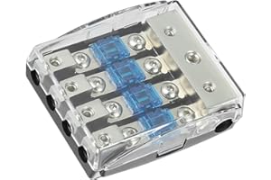Motoforti Universal AFS Fuse Holder Distribution Block,4 Way with 60 Amp Mini ANL Fuse, Durable, Metal, Transparent