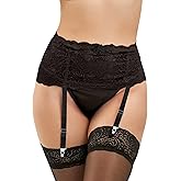 ohyeah Lace Garter Belt for Thigh Highs Plus Size Garter Belt with 4 Straps Metal Clips Garter Lingerie
