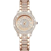Menton Ezil Rose Lady Womens Watch with Cystal Elegant Versatile Dress Watch Waterproof Stainless Steel Case and Band Quartz Wrist Watch for Women (Rose Gold)