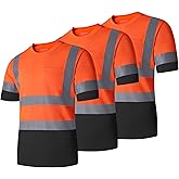 Ubon Safety Shirts for Men, Reflective High Visibility Construction Shirts Short Sleeve Work Shirts 3-Pack