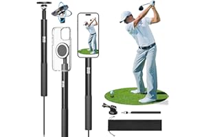 RIVER HILL GOLF Golf Monopod Stick, Golf Swing Phone Holder, 46" Magnetic Aluminum Alloy Selfie Stick w/Spike Stake Mount, Compatible w/iPhone Camera Magsafe, Adjustable Heigh Tripod, Golf Training Aid