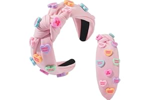 MIXCBE Valentine's Day Heart Candy Embellished Pink Headband Conversation Love Heart Charm Knotted Headband Non Slip Wide Top Knot Fashion Hairband Hair Accessories Party Gift for Women (pink)