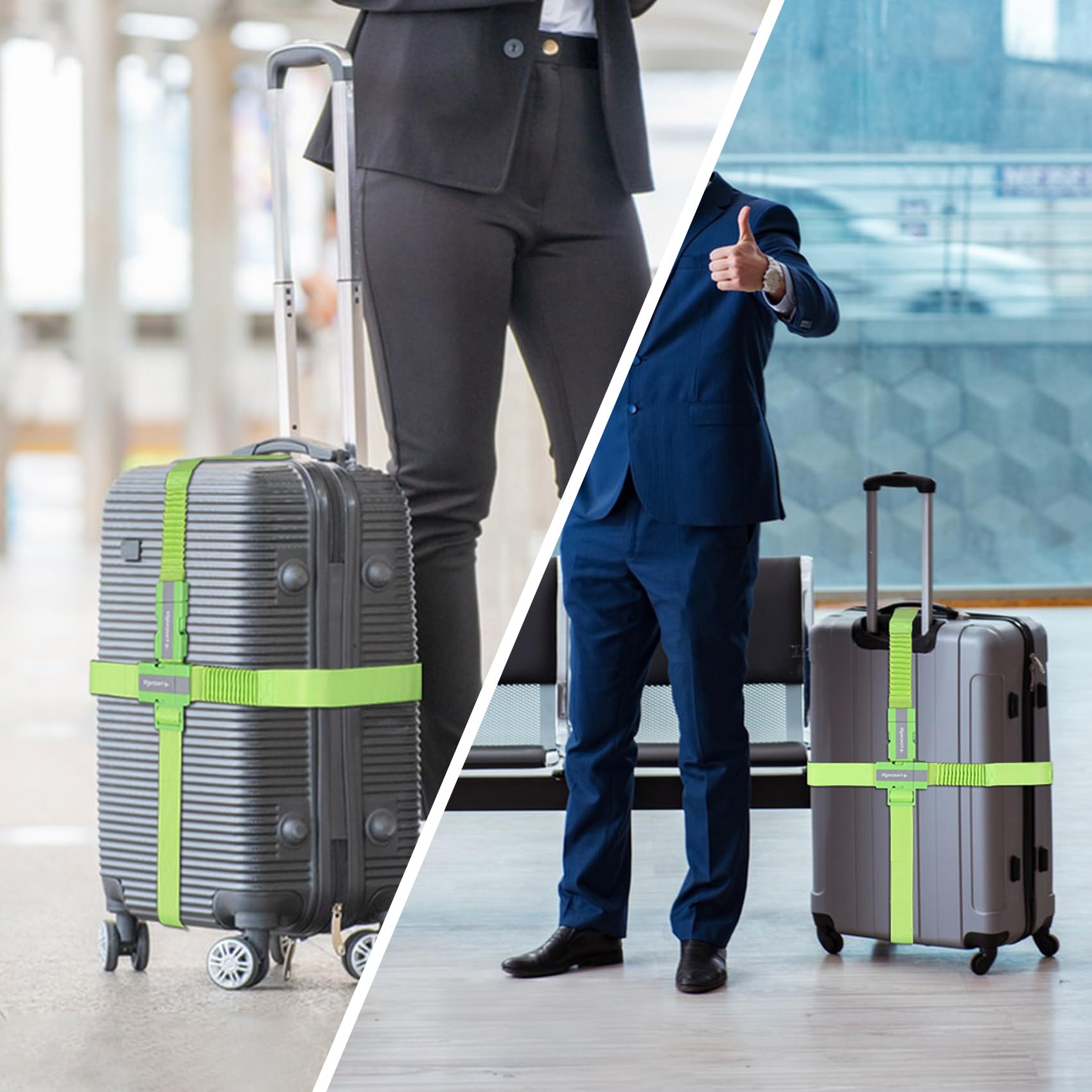 Vigorport Luggage Straps with Stretch Part, Green Suitcase Belt TSA Approved with Adjustable Quick-Release Buckle to Keep Your Suitcase Secure While Traveling