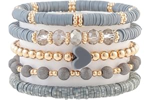 RISHEGAE Heishi Beaded Stretch Bracelets for Women Stackable Polymer Clay Beads Bracelets Friendship Boho Summer Beach Bracelet Jewelry Set