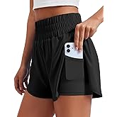 PINSPARK Women's 2 in 1 Running Shorts High-Split Athletic Short High Waisted 3" Liner Workout Gym Short with Pockets