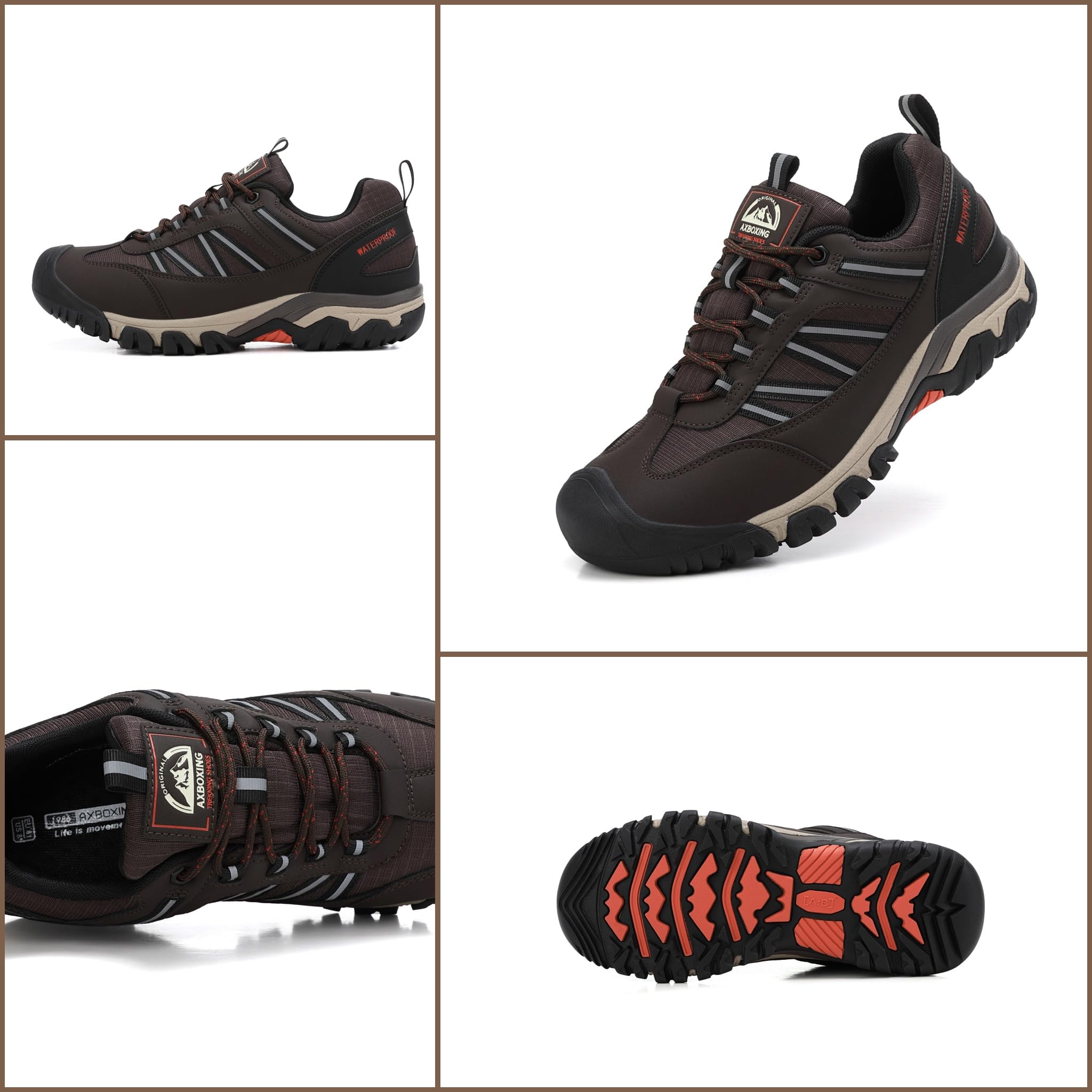 AX BOXING Wanderschuhe Herren Wasserdicht Trekkingschuhe Niedriger Outdoor Schuhe Zehenkappe für Trekking Wandern Camping Braun 43 EU 2