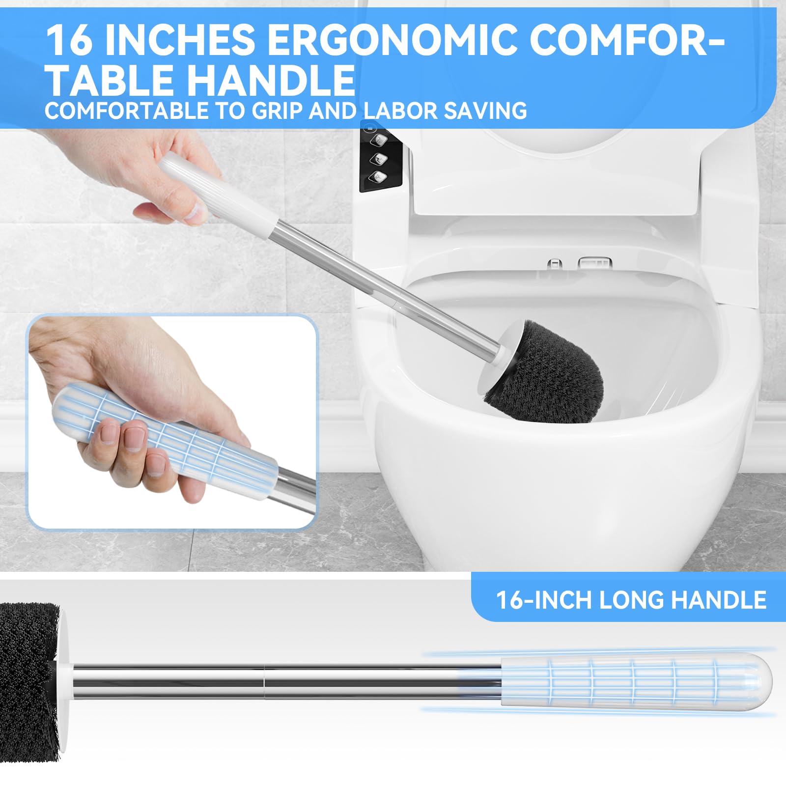TRENTI Toilet Brush, Toilet Brush and Holder Set, Bristles Toilet Bowl Brush Head with Ventilated Holder, Wall Mounted Compact Toilet Brush Set for Bathroom Deep Cleaning (1, White)