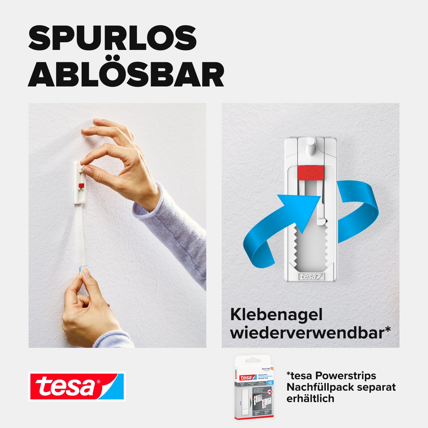 tesa Verstellbarer Klebenagel für Tapeten und Putz - höhenverstellbarer, selbstklebender Wandnagel - bis zu 1 kg Halteleistung pro Nagel - 4 Stück 6